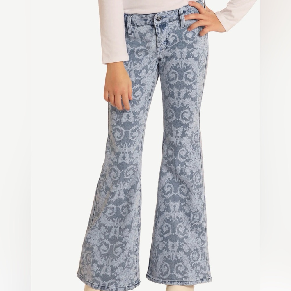 Rock&Roll Light Blue Denim Floral-Pattern girls Jeans